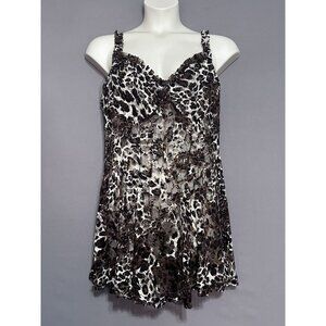 Fashion Bug Vintage Baby Doll Nightie 1X-2X Mesh Animal Print Underwired